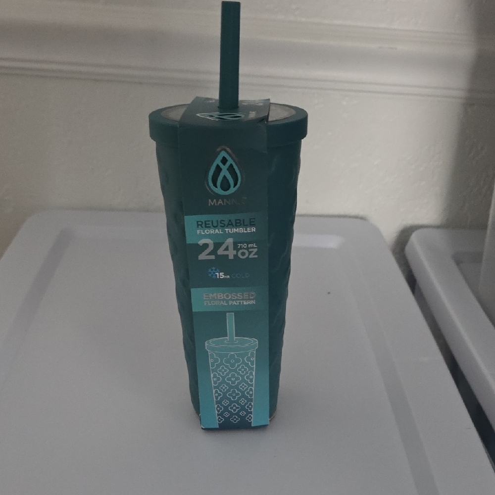Manna 24oz Reusable Floral Tumbler - Teal